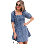 Spring And Summer New Solid Color Short Sleeve Dress Women All-match Backless