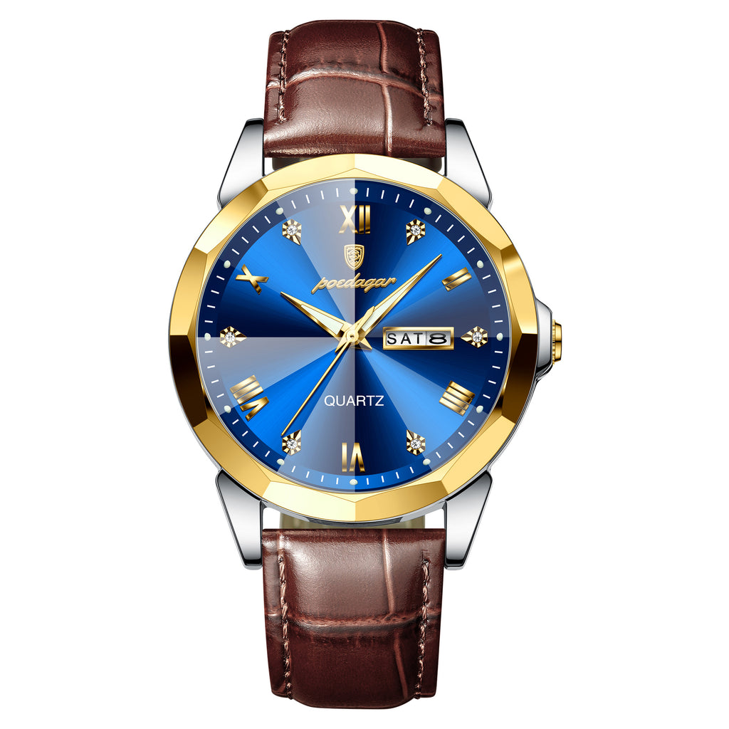 POEDAGAR Luxury Men's Quartz WristWatch Waterproof Luminous Weekly Date Leather Men's Watch