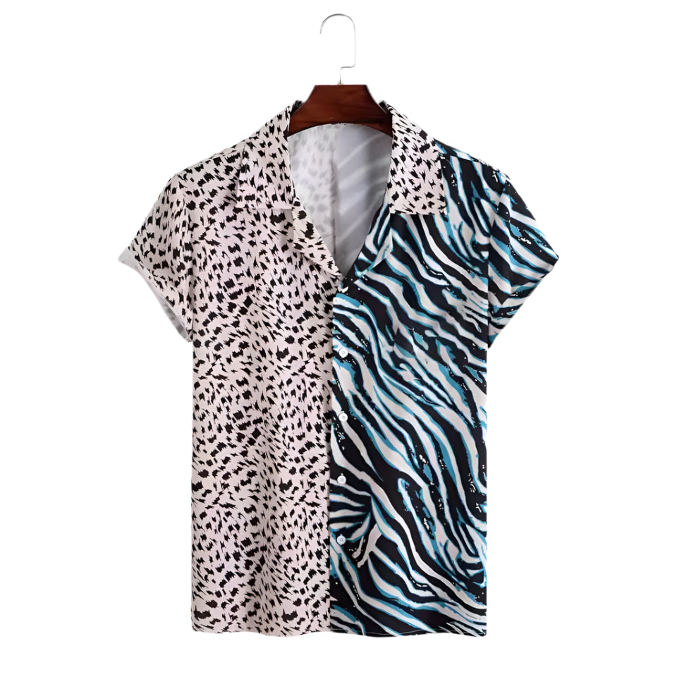 Men's Fashionable Casual Shirt Solid Color Polyester Fiber Cardigan Loose Short Sleeve 3D Printed Men's Hawaiian Shirt
