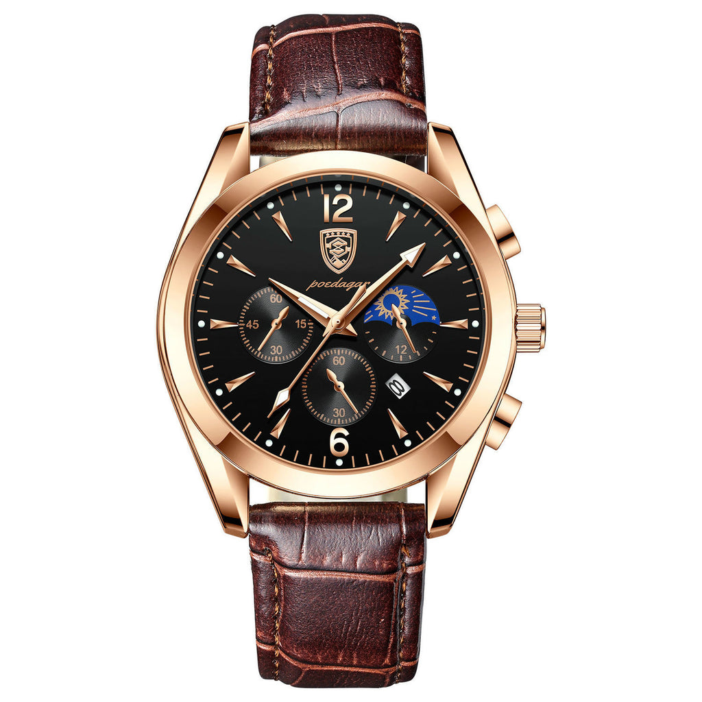 POEDAGAR 829 Mens Quartz Watch Leather / Stainless Steel Strap Life Waterproof 12 Hour Clock Analog Wristwatch Fashion Watches Waterproof Luminous Men's Watch