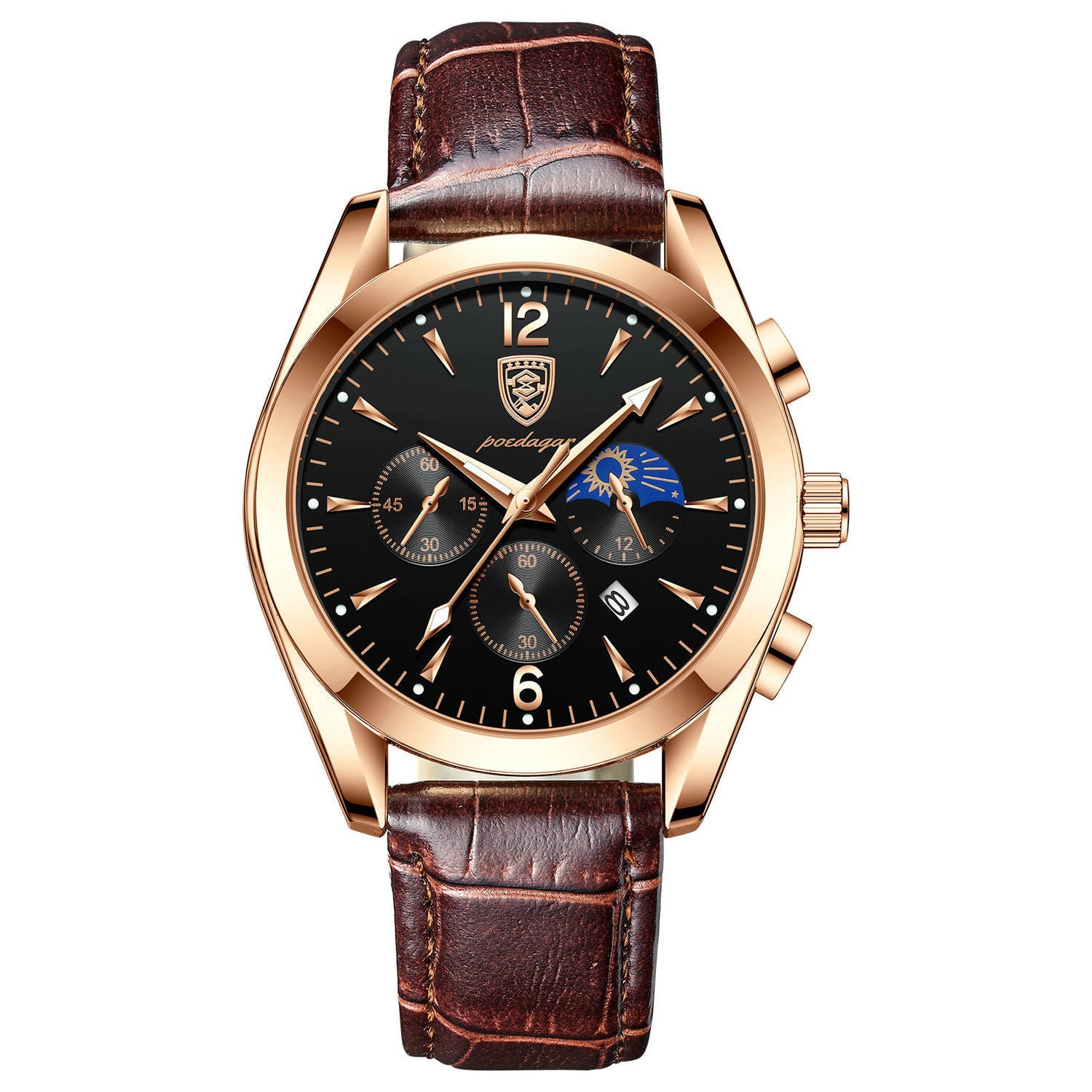 POEDAGAR 829 Mens Quartz Watch Leather / Stainless Steel Strap Life Waterproof 12 Hour Clock Analog Wristwatch Fashion Watches Waterproof Luminous Men's Watch