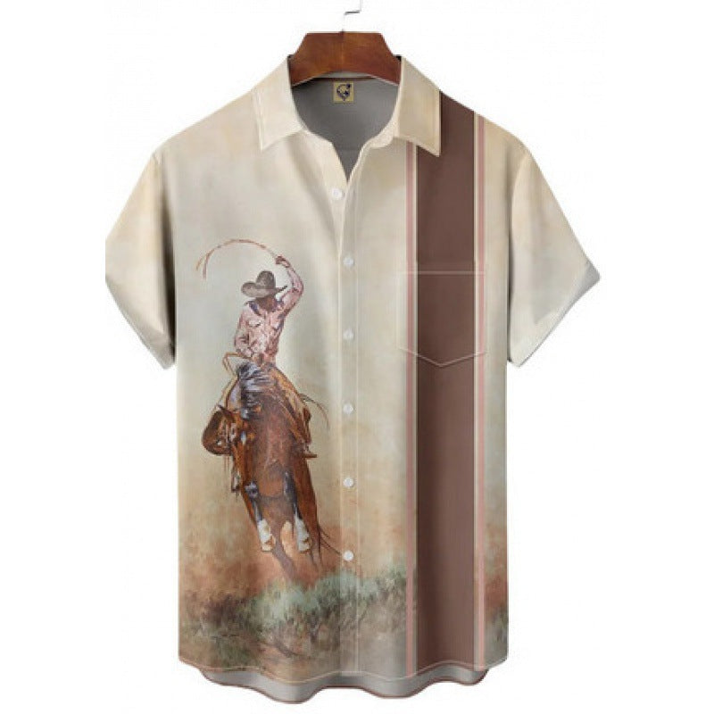 Men's Fashionable Casual Shirt Plus Size Solid Color 3D Digital Printed Polyester Short Sleeve Hawaiian Men's Casual Shirt