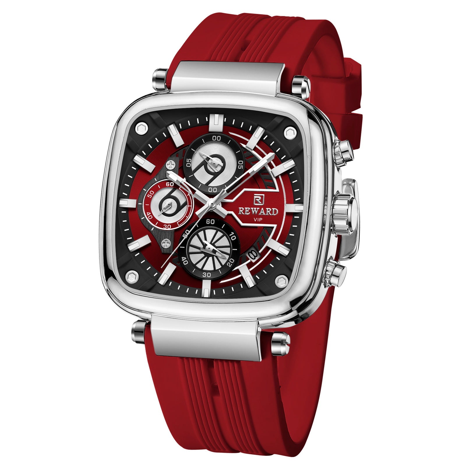 Reward Hottest Men's Watch Square Silicone Strap Calendar Chronograph Fashion Sports Men's Quartz Watch