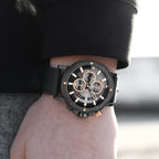 BORUSE Men's Business Quartz Watch Luxury Round Men's Watch Leather Strap Analog Calendar Men's Watch