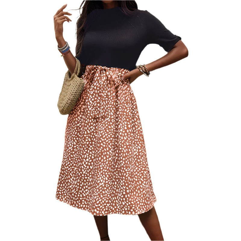 All-match And Sweet Half Turtleneck Leopard Print Color-matching Women's Dress