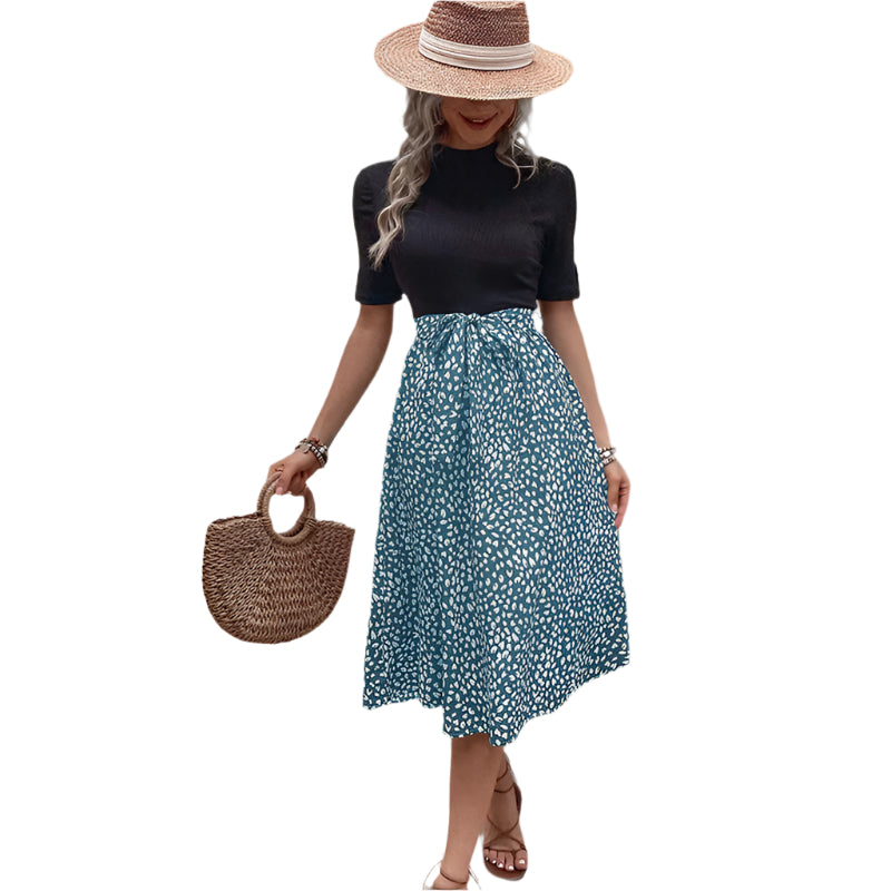 All-match And Sweet Half Turtleneck Leopard Print Color-matching Women's Dress