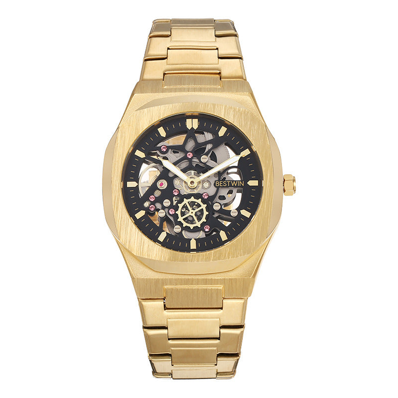 BESTWIN Men's Luxury Automatic Mechanical Watch Hollow Butterfly Clasp Alloy case waterproof men watch