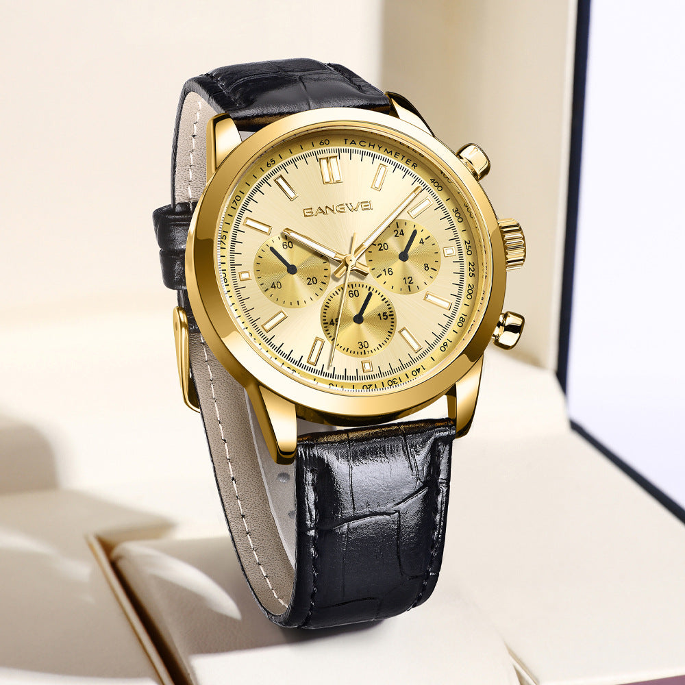 BANGWEI Men's Watch Fashion Casual Sports Military Business Leather Waterproof Quartz Wristwatches Clock Multifunctional Waterproof Luminous Watch - Acquisti Online