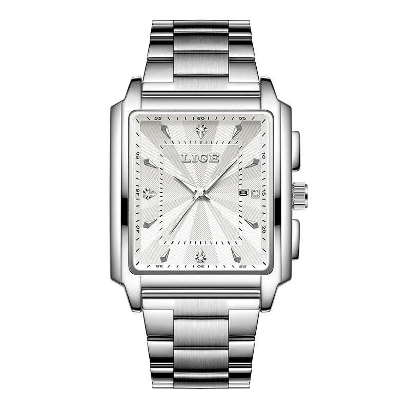 Lige Men's Business Casual Square Large Dial Steel Belt Watch Gold Color Quartz Automatic Movement Waterproof Watch - Acquisti Online