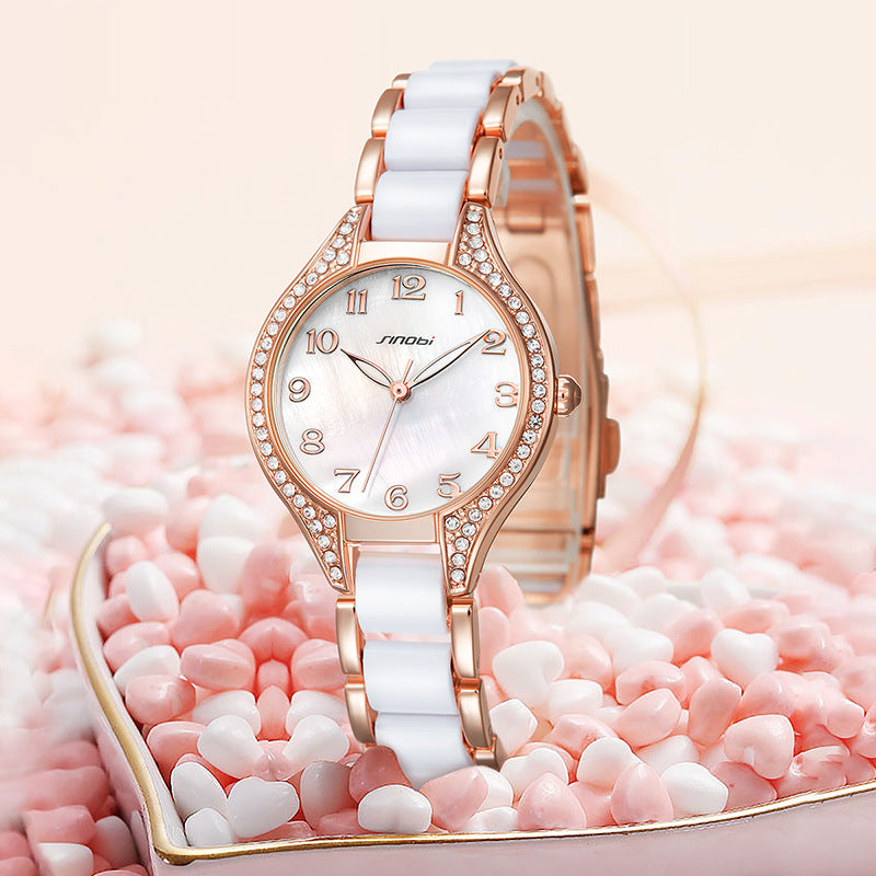 SINOBI Women's Analogue Quartz Watches Rhinstone Crafted Women Fashion Waterproof Quartz Women Luxury Wristwatch