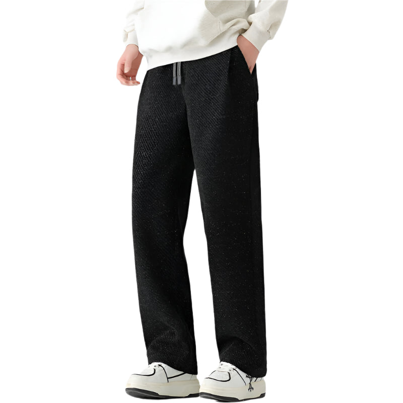 Heren zakelijke casual formele broek effen kleur polyestervezel losse wijde broek zilveren zijden heren casual joggingbroek