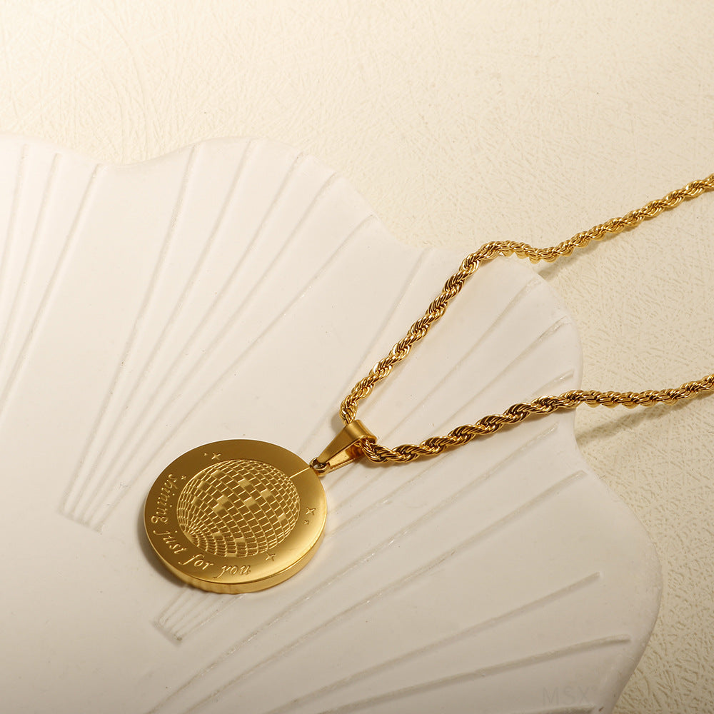 Round Pendant Stainless Steel Necklace For Women