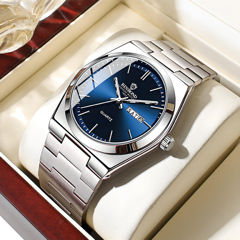BINBOND Orologi da uomo al quarzo di lusso di alta marca, originali, impermeabili, luminosi, in acciaio inossidabile