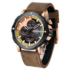 BORUSE Men's Business Quartz Watch Luxury Round Men's Watch Leather Strap Analog Calendar Men's Watch
