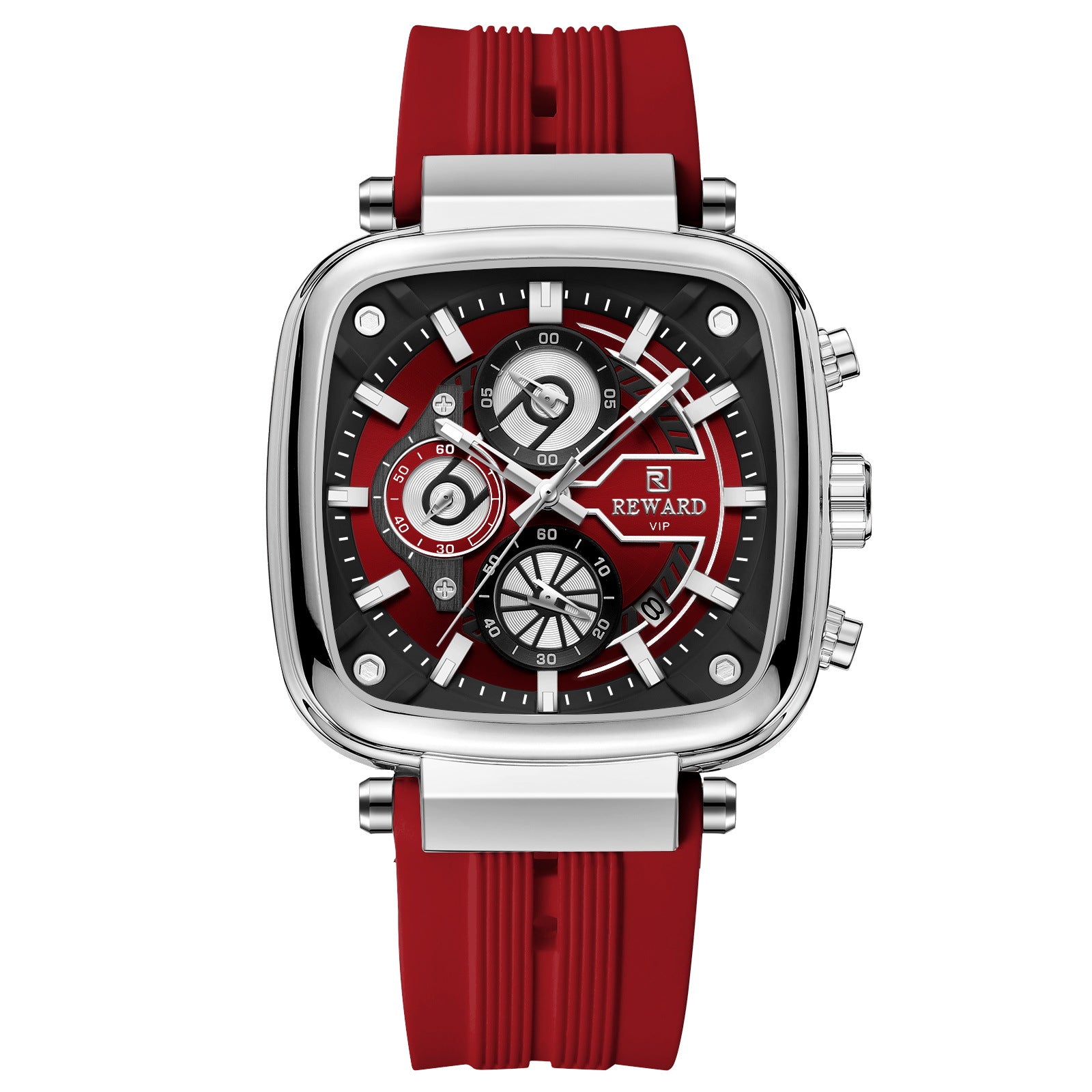 Reward Hottest Men's Watch Square Silicone Strap Calendar Chronograph Fashion Sports Men's Quartz Watch