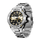 SMAEL Stainless Steel Band Quartz Electronic Watch Alarm Clocks Fashion Sports Watches Dual Time Display Watch