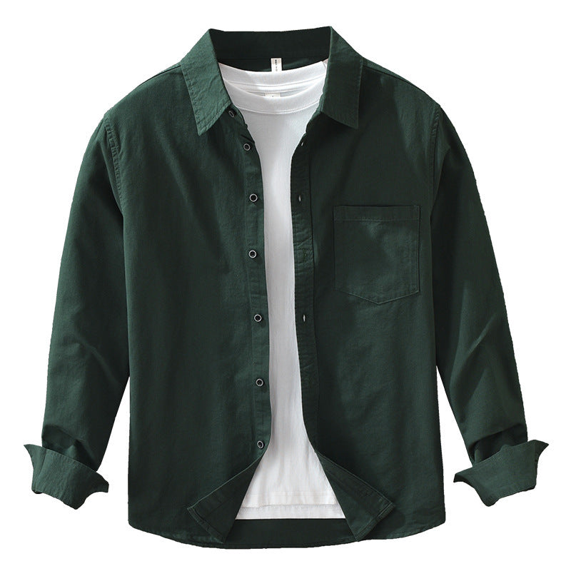 Heren modieus casual overhemd effen kleur puur katoen lange mouwen casual all-match literair los top overhemd