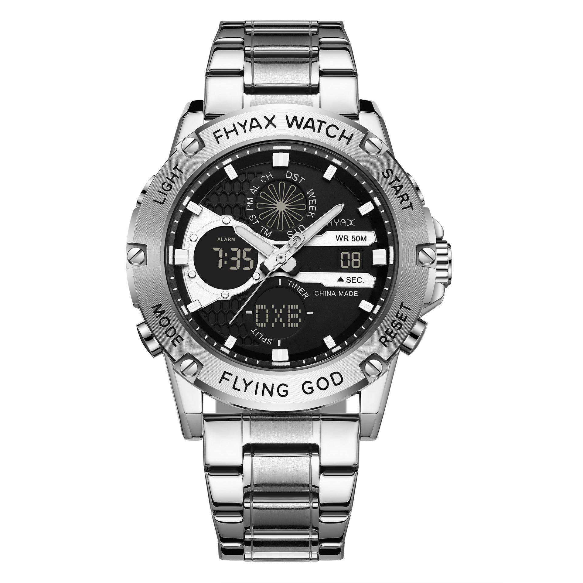 Men's Watches Top Brand Luxury Sports Quartz Electronic Watch Dual Display Wristwatch Stainless Steel Casual Watch - Acquisti Online