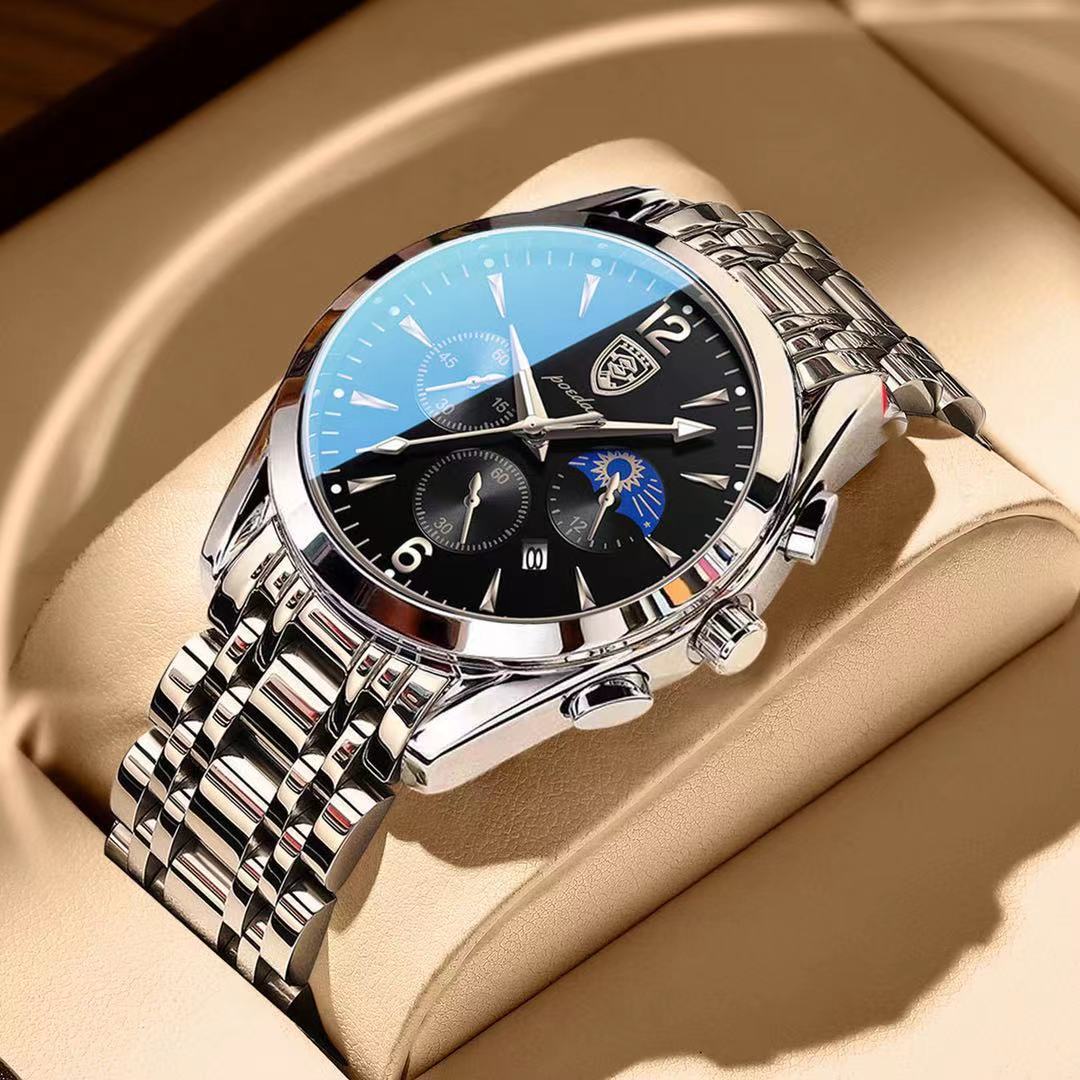 POEDAGAR 829 Mens Quartz Watch Leather / Stainless Steel Strap Life Waterproof 12 Hour Clock Analog Wristwatch Fashion Watches Waterproof Luminous Men's Watch