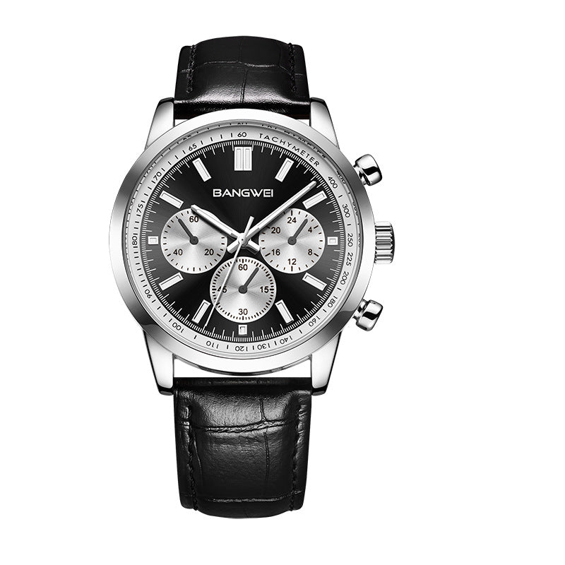 BANGWEI Men's Watch Fashion Casual Sports Military Business Leather Waterproof Quartz Wristwatches Clock Multifunctional Waterproof Luminous Watch - Acquisti Online