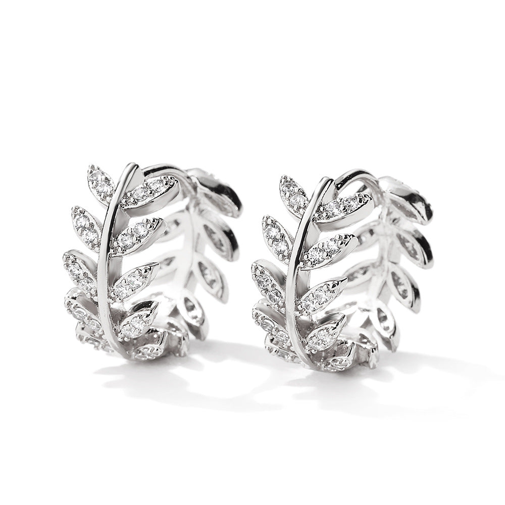 Women's Niche Design Micro Inlaid Zircon Leaf-shaped Earring