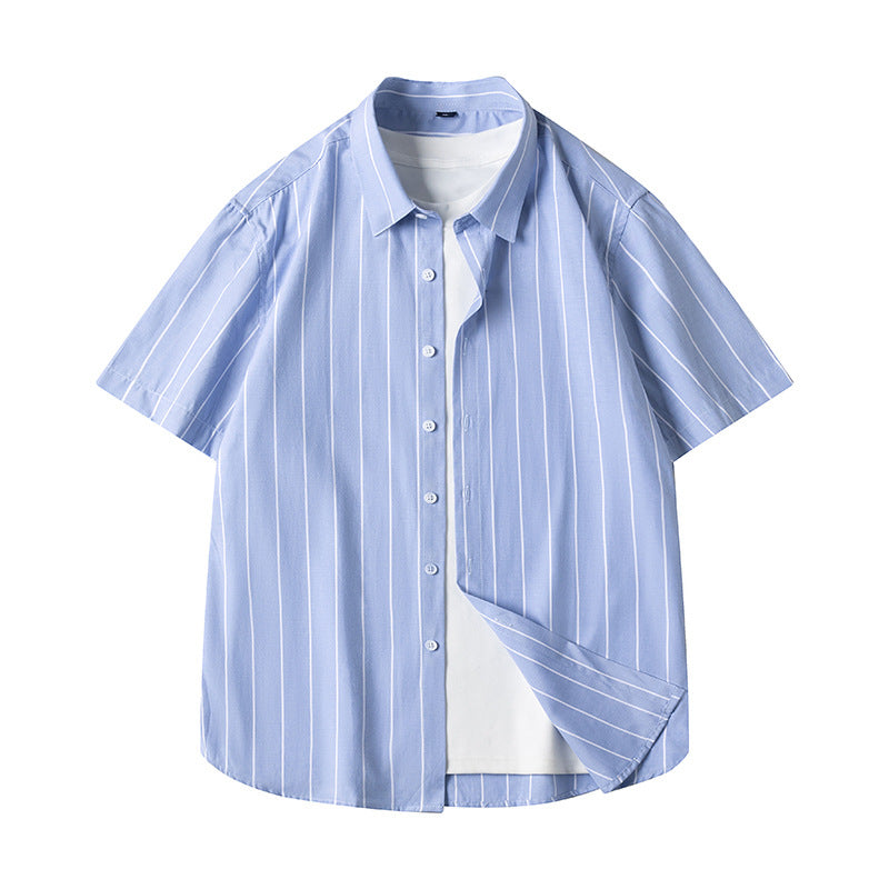 Men's Fashionable Casual Shirt Short-sleeved Shirt Regular Fit Cardigan Leisure Striped Casual Men's Stylish Shirt
