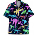 Men's Fashionable Casual Shirt Plus Size Solid Color 3D Digital Printed Polyester Short Sleeve Hawaiian Men's Casual Shirt - Acquisti Online