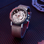 BORUSE Men's Business Quartz Watch Luxury Round Men's Watch Leather Strap Analog Calendar Men's Watch