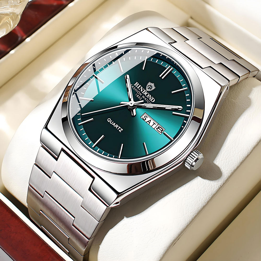 BINBOND Orologi da uomo al quarzo di lusso di alta marca, originali, impermeabili, luminosi, in acciaio inossidabile