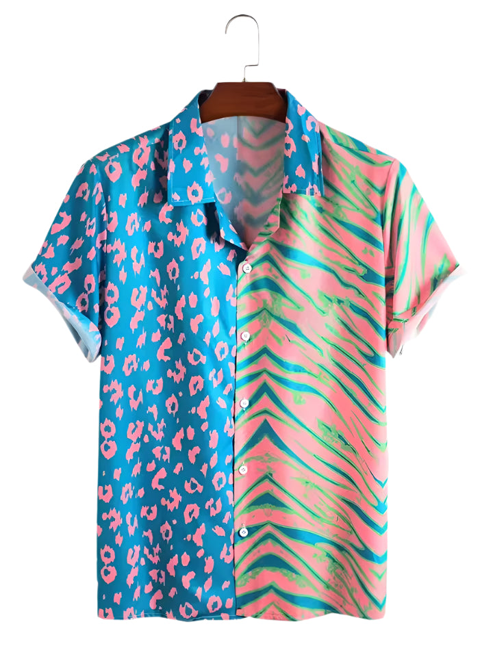 Men's Fashionable Casual Shirt Solid Color Polyester Fiber Cardigan Loose Short Sleeve 3D Printed Men's Hawaiian Shirt