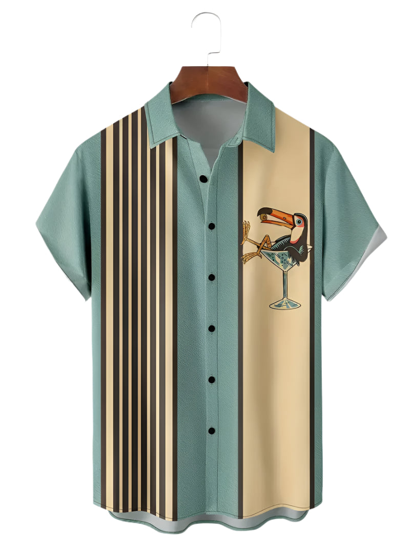 Men's Fashioable Casual Shirt Solid Color Pure Cotton Hawaiian Shirt Striped Pattern Buckle Short Sleeve Men's Shirt - Acquisti Online