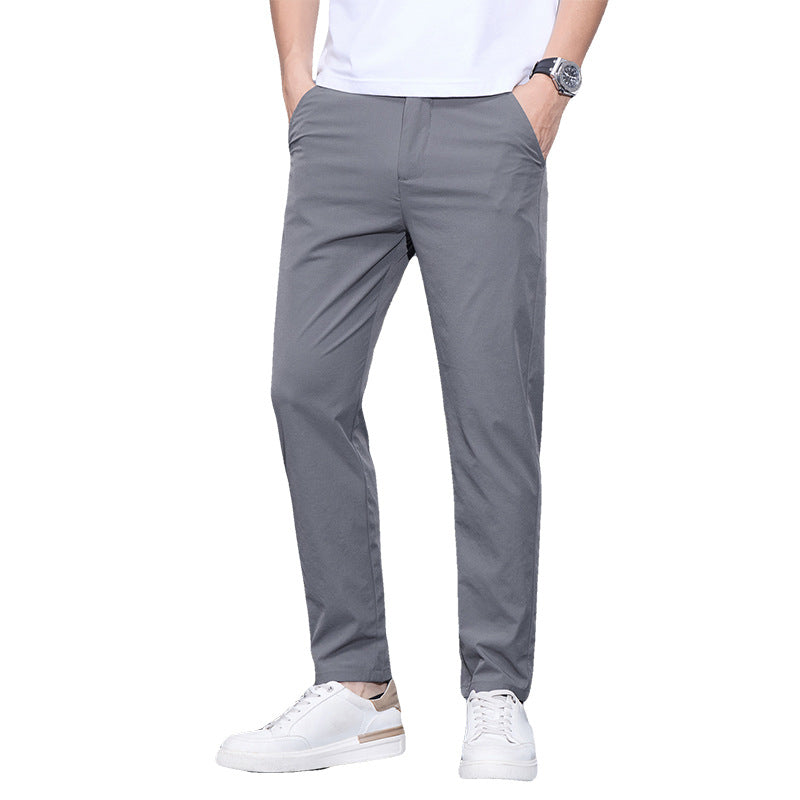 Heren modieuze zakelijke casual formele broek effen kleur ijs zijde casual broek Heren dunne slime fit formele casual broek
