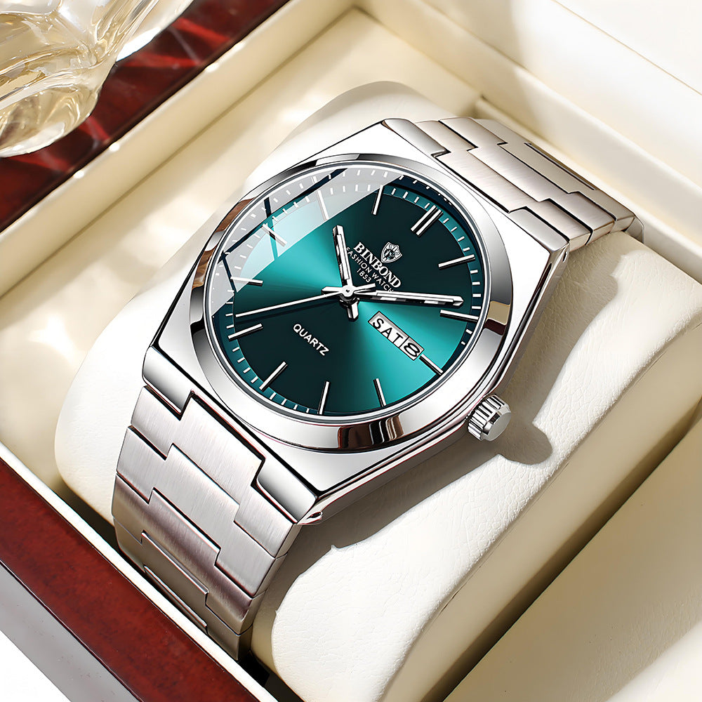 BINBOND Orologi da uomo al quarzo di lusso di alta marca, originali, impermeabili, luminosi, in acciaio inossidabile