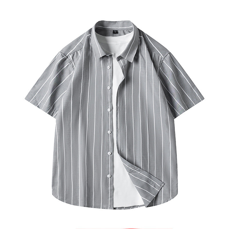 Men's Fashionable Casual Shirt Short-sleeved Shirt Regular Fit Cardigan Leisure Striped Casual Men's Stylish Shirt