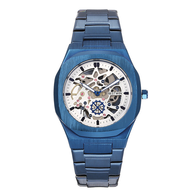 BESTWIN Men's Luxury Automatic Mechanical Watch Hollow Butterfly Clasp Alloy case waterproof men watch