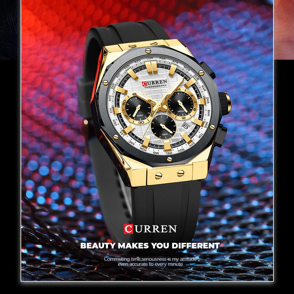 CURREN 8464 Man Fashion Silicone Strap Chronograph Sports Watch - Acquisti Online