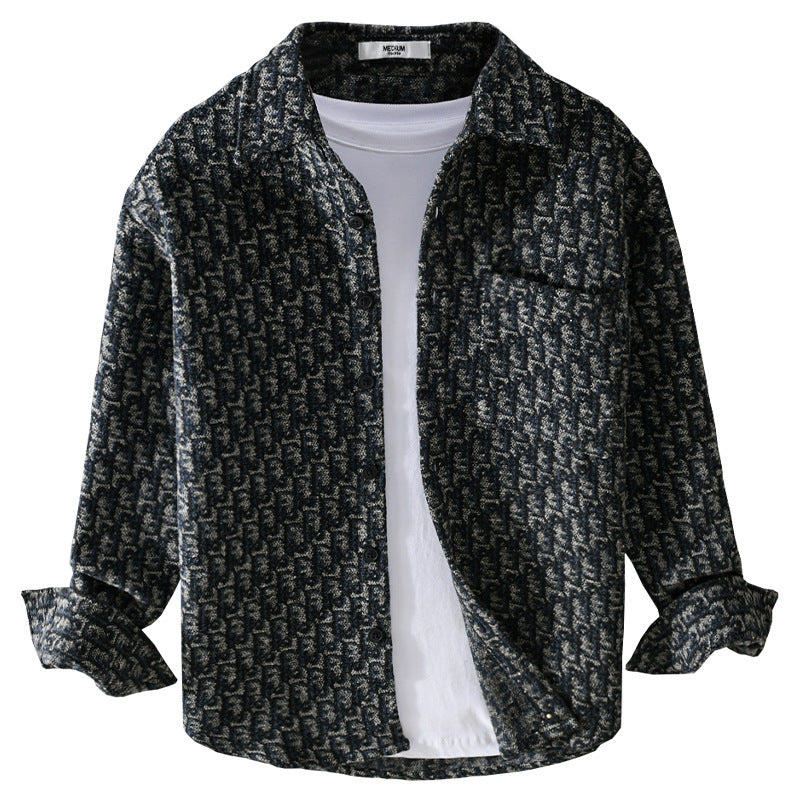 Geborsteld, dik, casual, los overhemdjack met lange mouwen voor heren