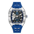 MEGIR 8602 Fashion Orange Men's Automatic Watch Waterproof Luminous Mechanical Wristwatch Hollow Tonneau Dial Silicone Strap