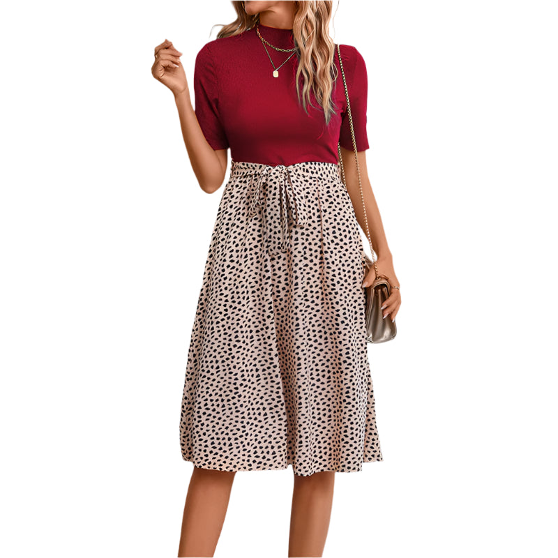 All-match And Sweet Half Turtleneck Leopard Print Color-matching Women's Dress