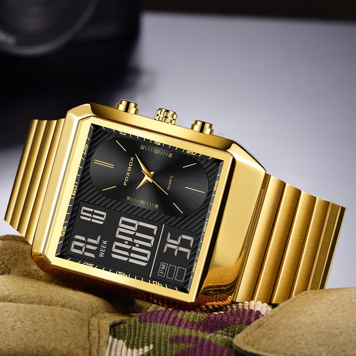 Foxbox Man Classic Stylish Watch Automatic Quartz Movement Steel Band Waterproof Men's Watch - Acquisti Online