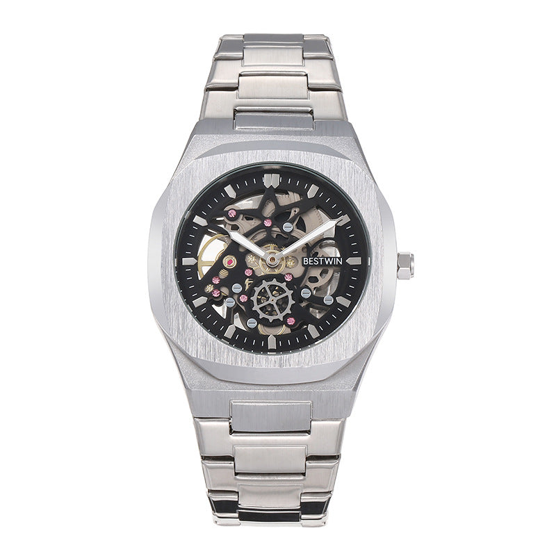 BESTWIN Men's Luxury Automatic Mechanical Watch Hollow Butterfly Clasp Alloy case waterproof men watch