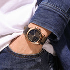 Men's Fashionable Personality Plaid Men's Casual Quartz Watch Original Leather Band Alloy Case Style Men's Quartz Watch