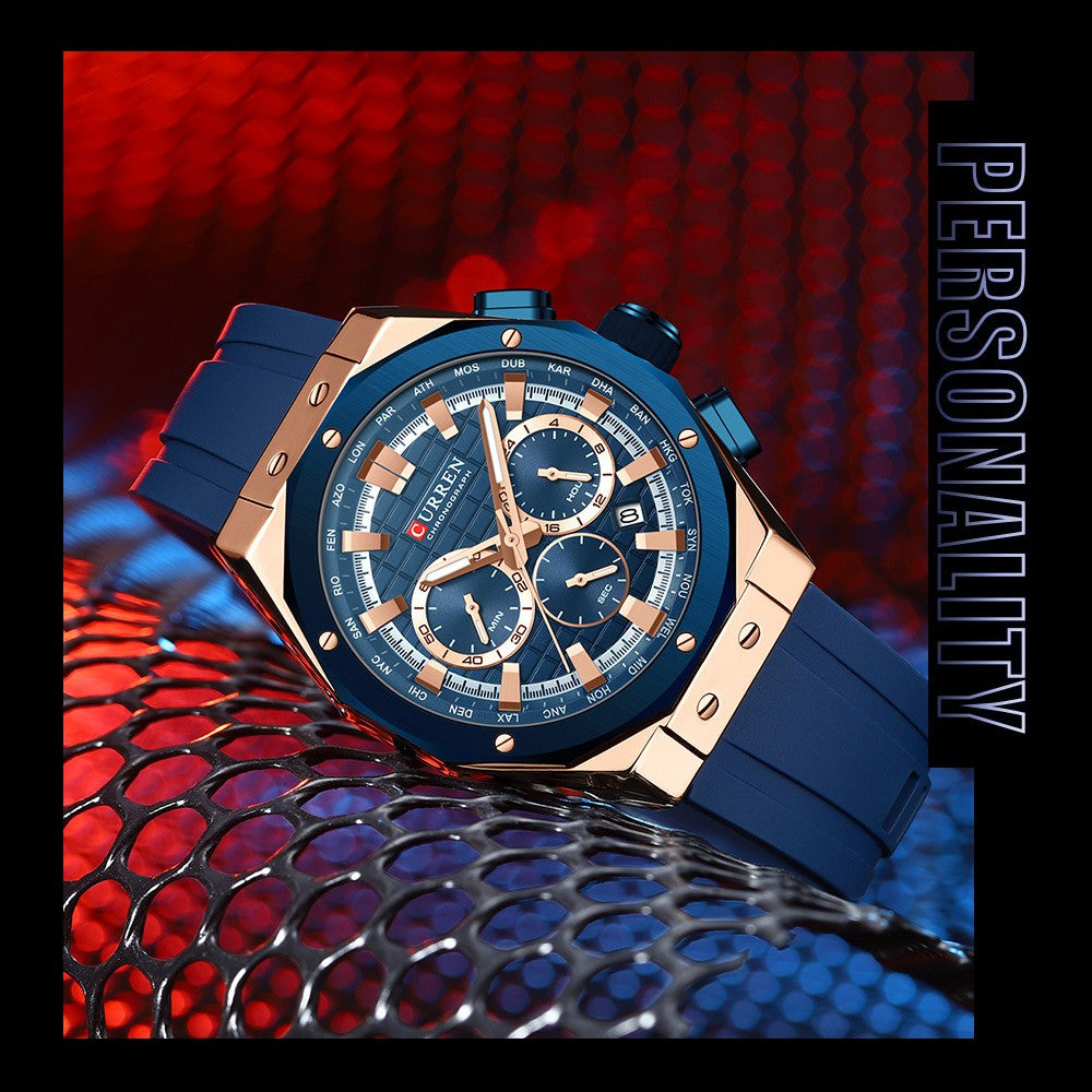 CURREN 8464 Man Fashion Silicone Strap Chronograph Sports Watch - Acquisti Online