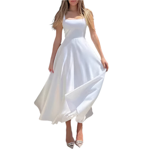 Women's Square Collar Low Collar Sleeveless Long Dress Fashionable Elegant style Sleeveless Women's Long Dress