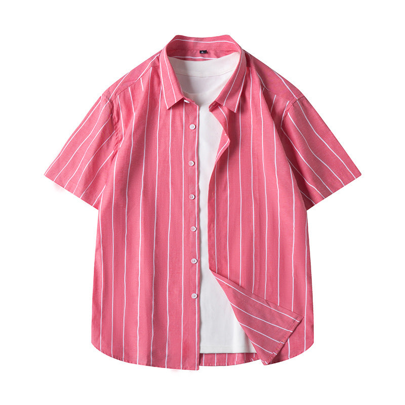 Men's Fashionable Casual Shirt Short-sleeved Shirt Regular Fit Cardigan Leisure Striped Casual Men's Stylish Shirt