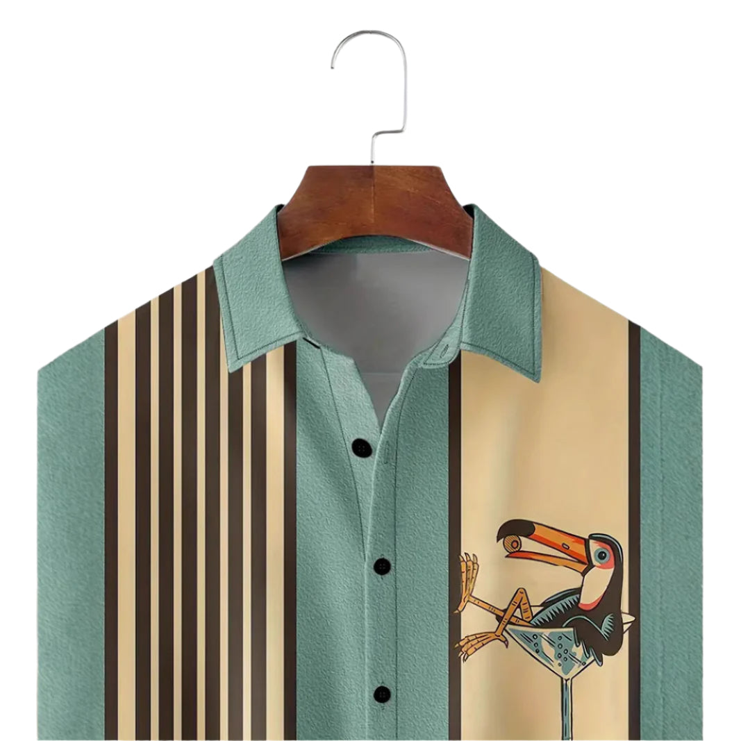 Men's Fashioable Casual Shirt Solid Color Pure Cotton Hawaiian Shirt Striped Pattern Buckle Short Sleeve Men's Shirt - Acquisti Online