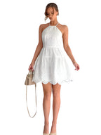 Dames kanten patchwork lange jurk hoge taille A-lijn witte jurk