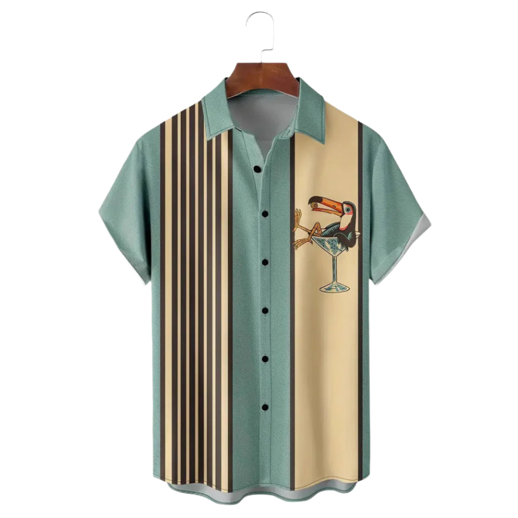 Men's Fashioable Casual Shirt Solid Color Pure Cotton Hawaiian Shirt Striped Pattern Buckle Short Sleeve Men's Shirt - Acquisti Online