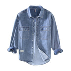 Herenstijl Retro Rewash Dubbele Tas Heren Lange Mouw Lichte Kleur Denim Shirt