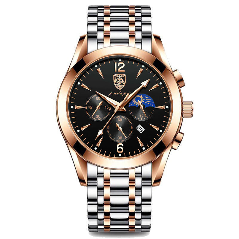 POEDAGAR 829 Mens Quartz Watch Leather / Stainless Steel Strap Life Waterproof 12 Hour Clock Analog Wristwatch Fashion Watches Waterproof Luminous Men's Watch